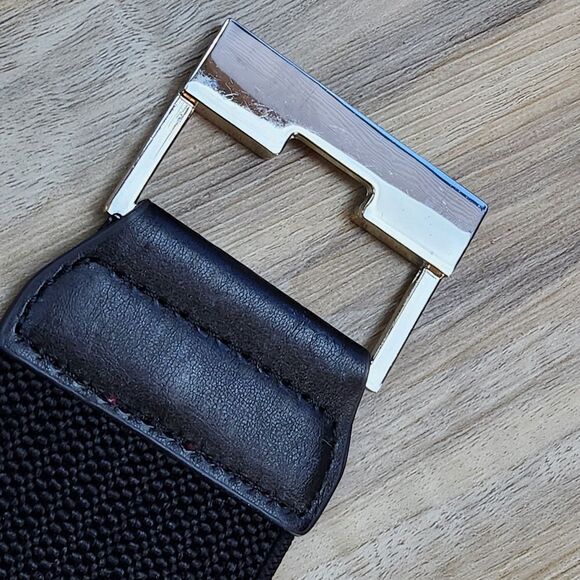 🔸️Black & Silver Wide Waist Elastic Belt Small - Picture 4 of 6